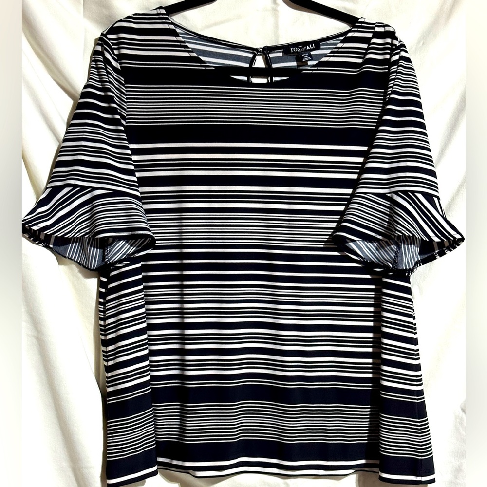 Roz & Ali Striped Flutter-Sleeve Blouse - Size Petite XL